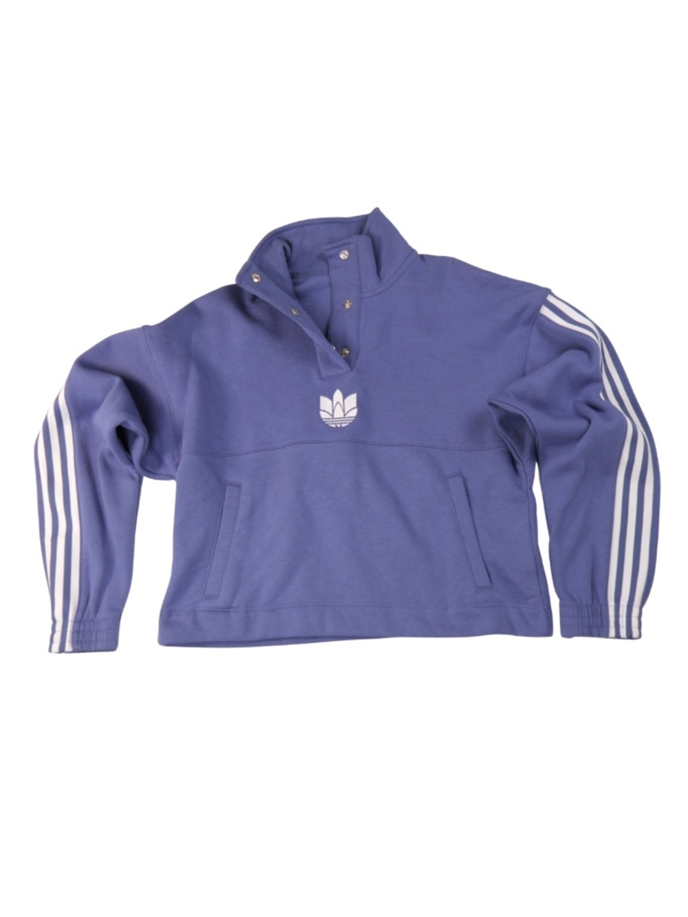 Adidas Originals Sweatshirt XS NWT Blue Mock Neck Snap Pullover 3 Stripe Logo